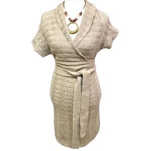 Moda International Open Weave Sweater Dress Waist Tie